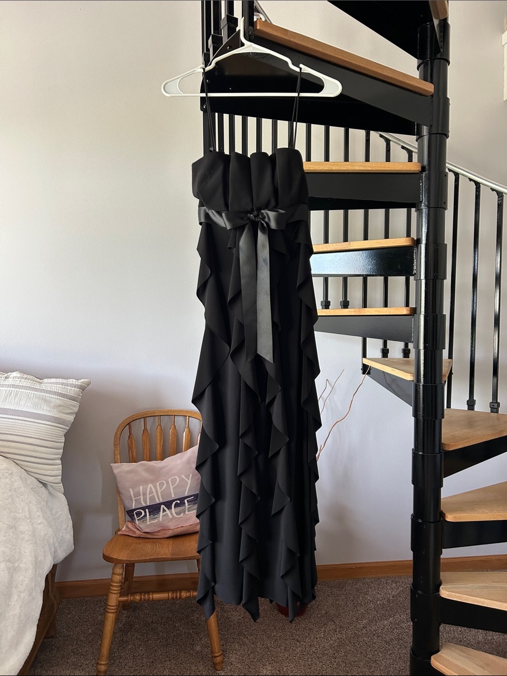 Elegant Black Ruffled Strapless Dress with Satin Waist Tie